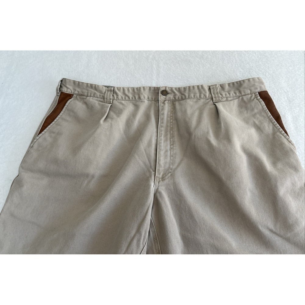 Orvis Pants Mens XXL 46x33 Beige Zambezi Twill Leather Trim Cotton Casual Chino